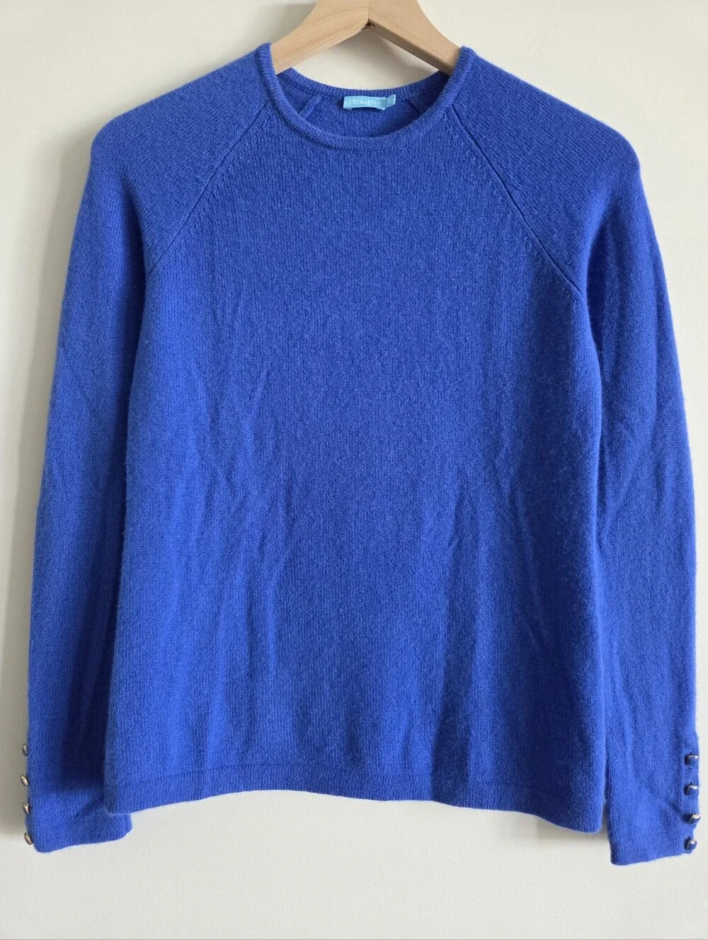 J. McLaughlin Jamey Cobalt Blue Cashmere Button Cuff Sweater Womens Size XS